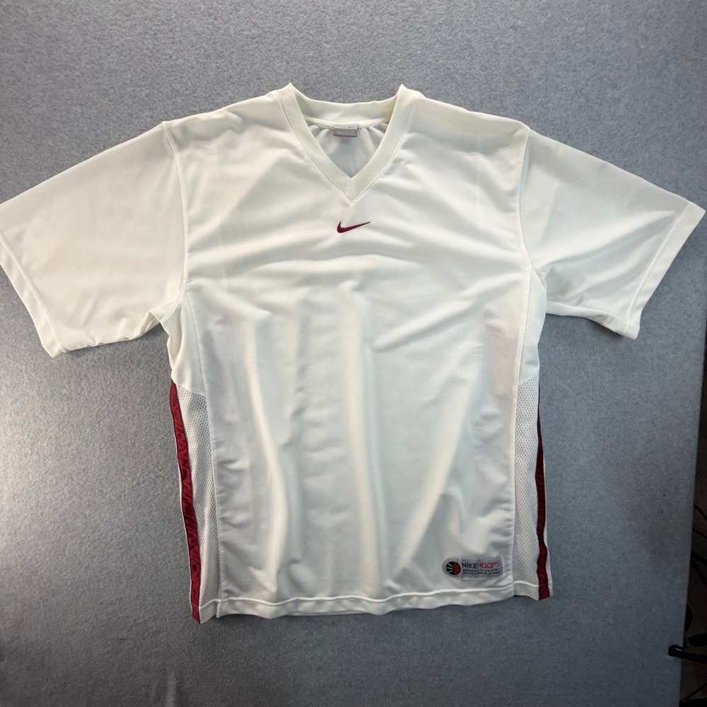 Vintage Nike Hoops Shooting Shirt Mens XL White Maroon Mesh V-Neck Jersey Y2K